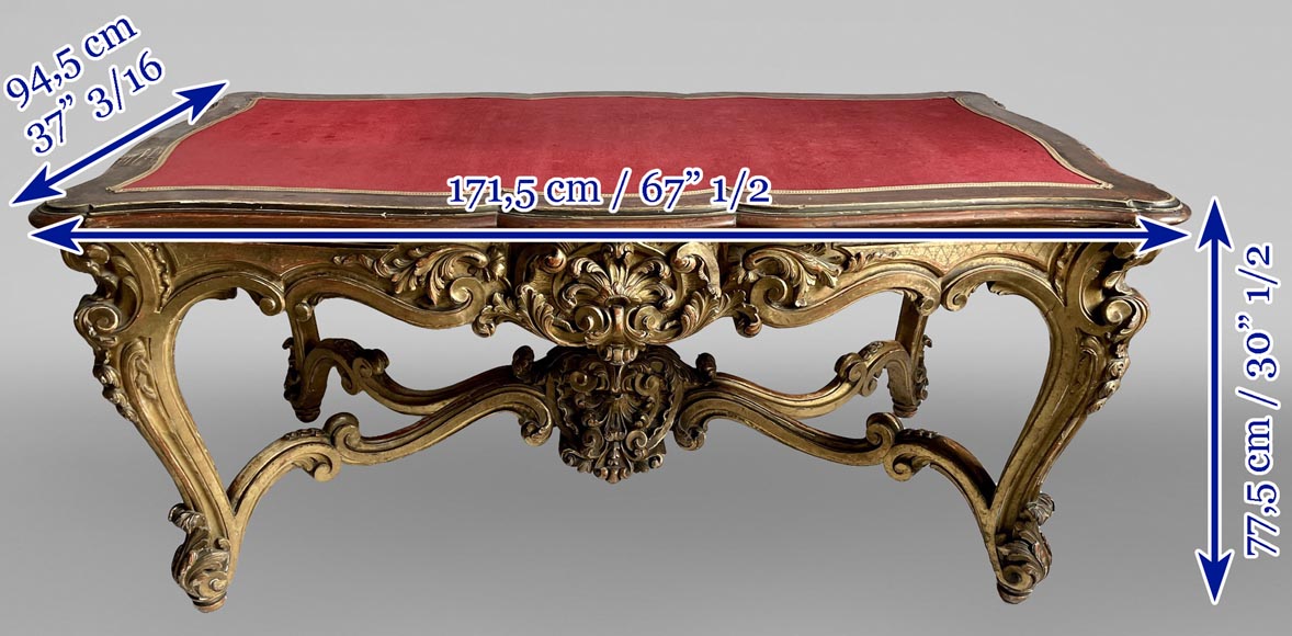 Louis XV style table in gilt and sculpted wood, 19th century