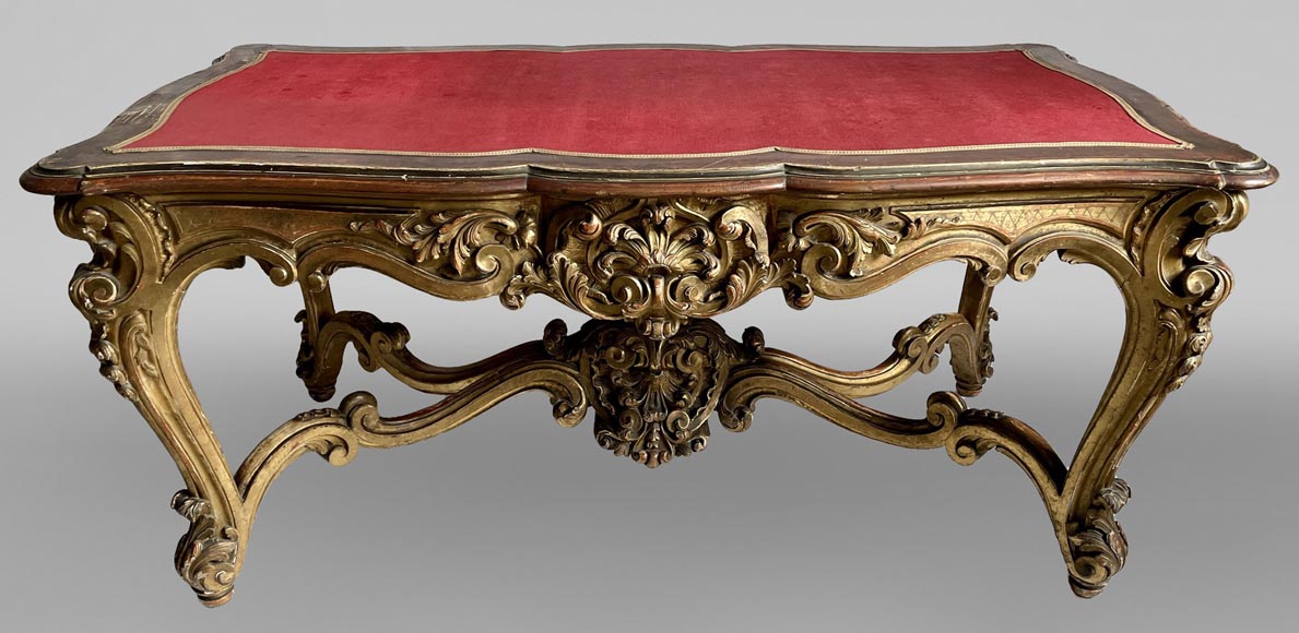Louis XV style table in gilt and sculpted wood, 19th century-0