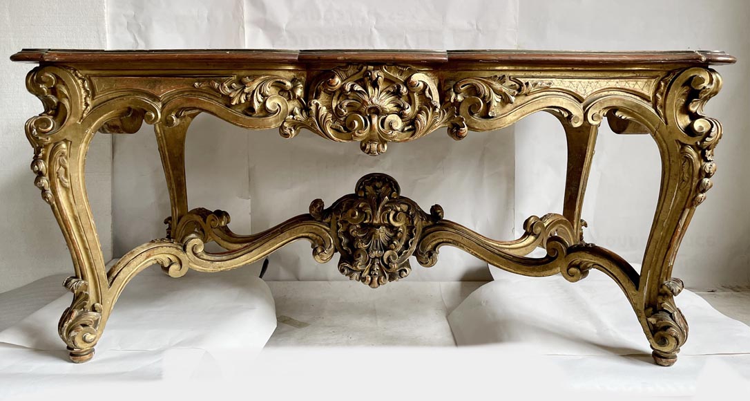 Louis XV style table in gilt and sculpted wood, 19th century-3