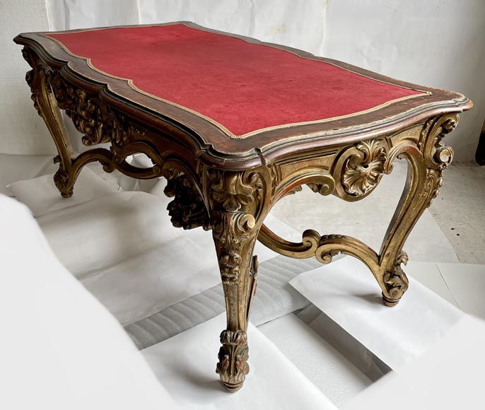 Louis XV style table in gilt and sculpted wood, 19th century-4