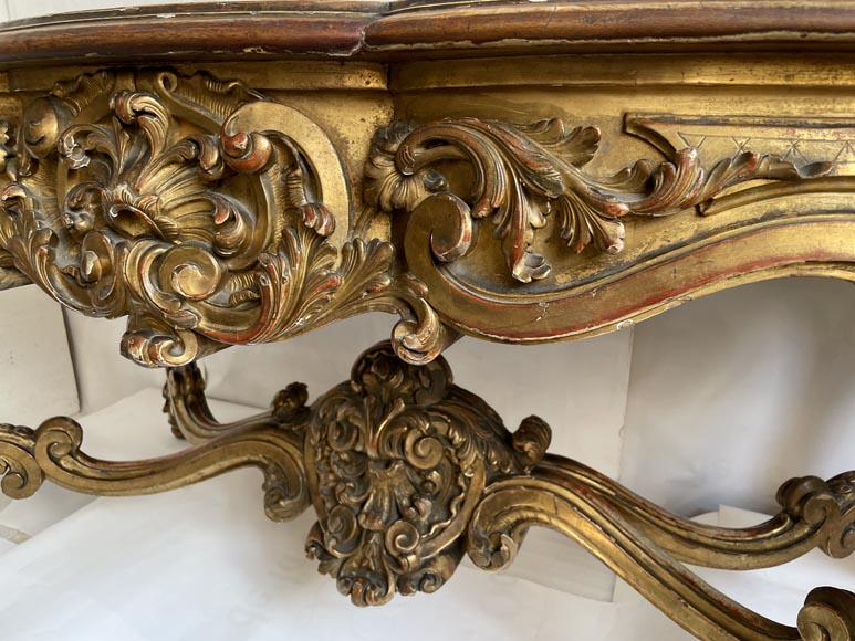 Louis XV style table in gilt and sculpted wood, 19th century-7