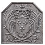 Cast iron fireback with the French coat of arms