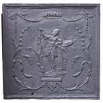 Small antique fireback with soldier in armor decoration