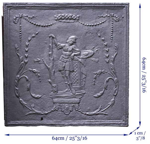 Small antique fireback with soldier in armor decoration-6