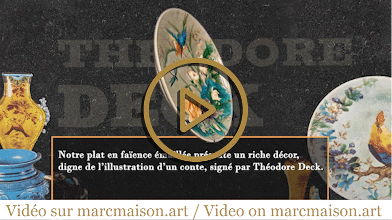 Théodore DECK (1823-1891) - Glazed earthenware dish decorated with a flying dragonfly and a kingfisher-0