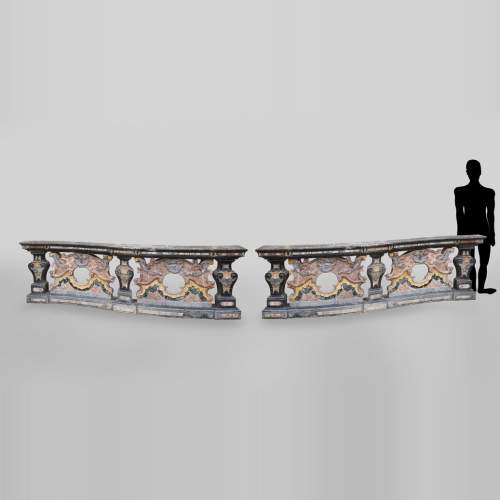 Pair of Baroque style balustrades in polychrome marble