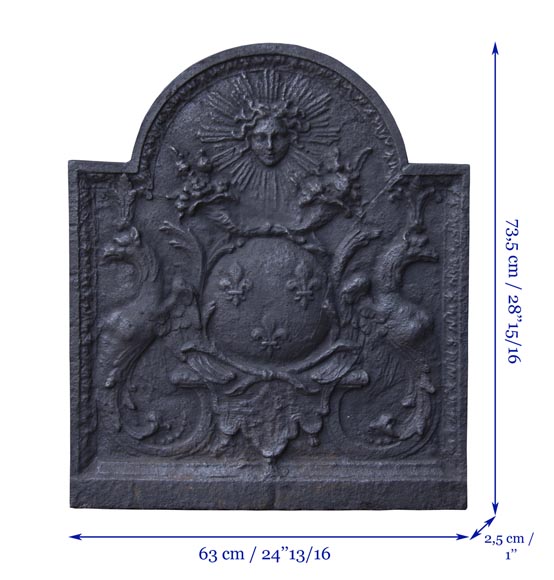 Plaque de cheminée en fonte à décor armoiries de France; François 1er