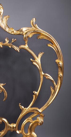 Antique Louis XV style fire screen in gilt bronze-3