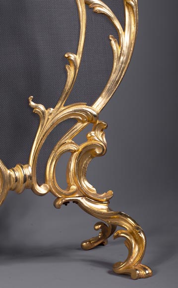 Antique Louis XV style fire screen in gilt bronze-7
