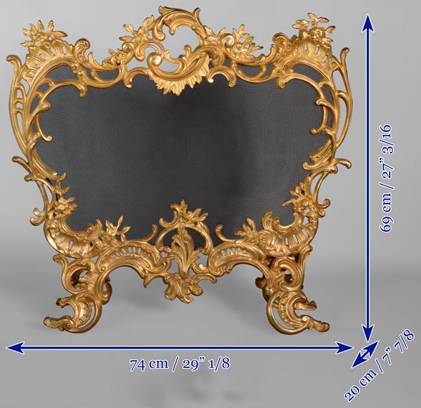 Very rich Louis XV style firescreen in gilt bronze-7