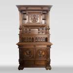 Neo-Renaissance style cupboard in walnut carved with portraits in medallions