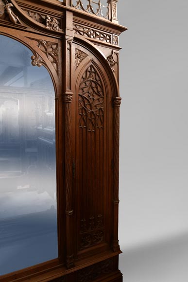 Set of bedroom furniture in carved oak, Neo-Gothic style - Bedroom, Bed