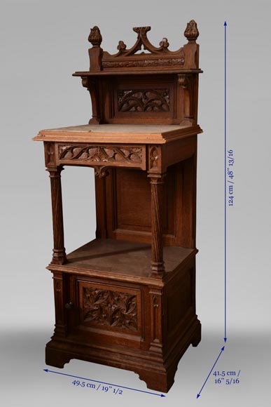 Set of bedroom furniture in carved oak, Neo-Gothic style - Bedroom, Bed