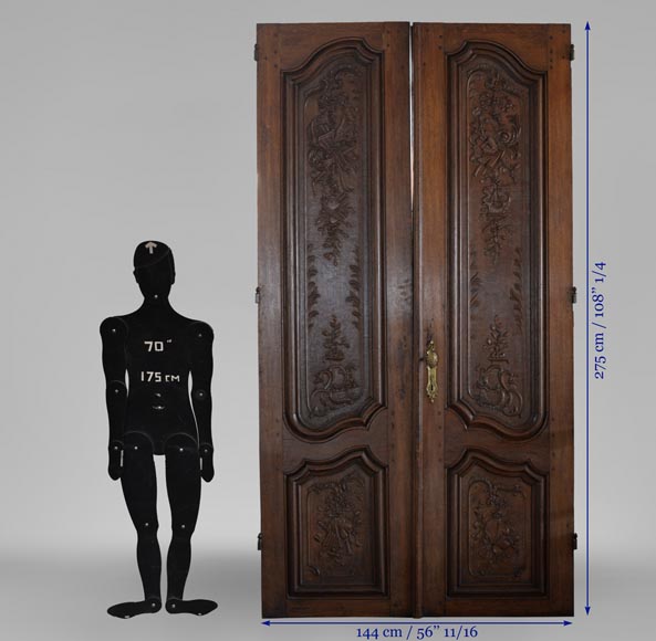 Double door in carved oak in Napoleon III style - Doors