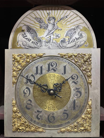 JULIUS GROSCHKUS (active in the second half of the 19th century), Mahogany grandfather clock with exotic decoration-1