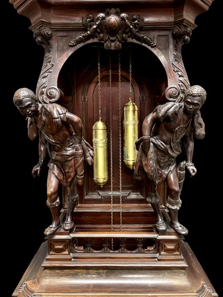 JULIUS GROSCHKUS (active in the second half of the 19th century), Mahogany grandfather clock with exotic decoration-3