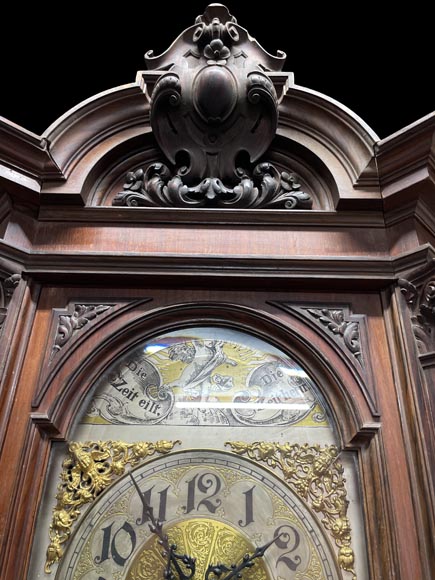 JULIUS GROSCHKUS (active in the second half of the 19th century), Mahogany grandfather clock with exotic decoration-6