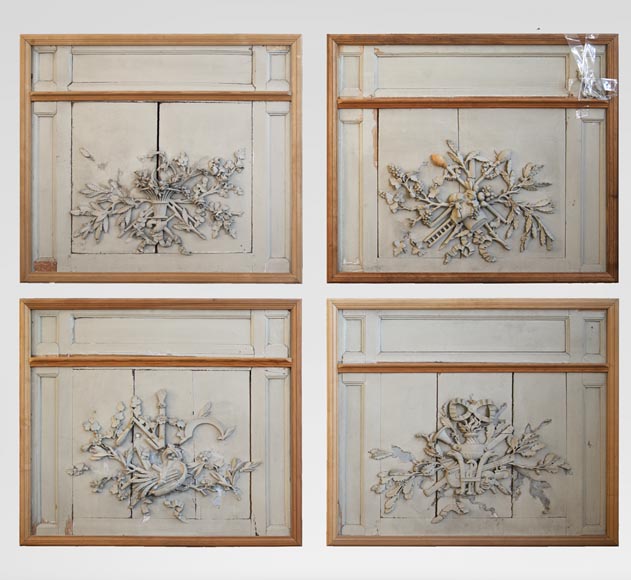 Set of four 18th century carved wooden door tops-0