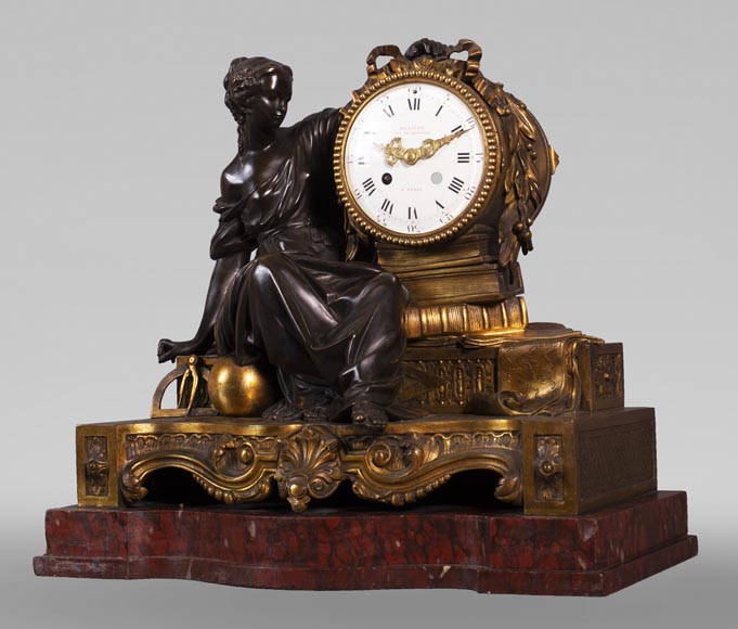 Maison Denière - Patinated and gilded bronze clock symbolizing Uranie-2