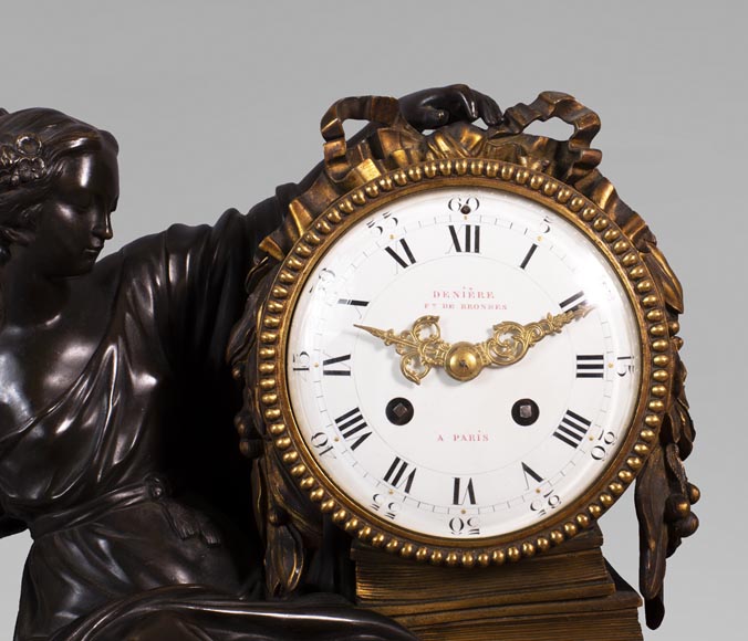 Maison Denière - Patinated and gilded bronze clock symbolizing Uranie-4