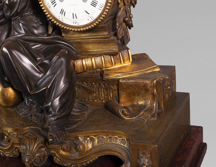 Maison Denière - Patinated and gilded bronze clock symbolizing Uranie-6