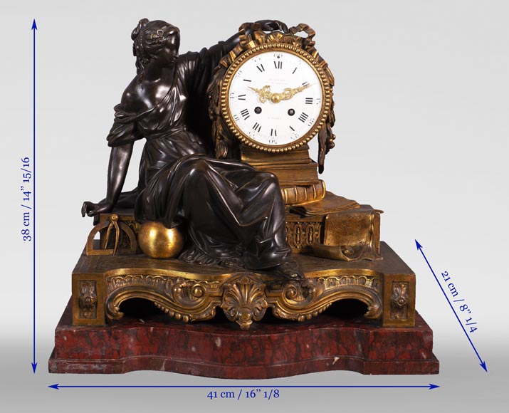 Maison Denière - Patinated and gilded bronze clock symbolizing Uranie-10