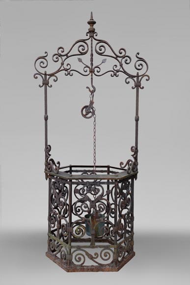 Rare antique 19th century well in cast iron and wrought iron-0