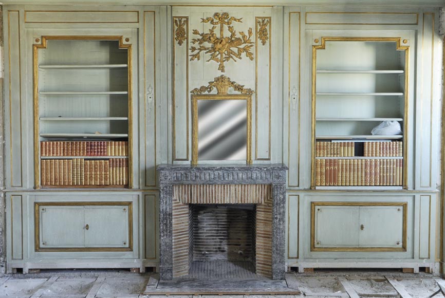 Louis XVI style paneled room comprising a Louis XVI period mantel and its trumeau-0