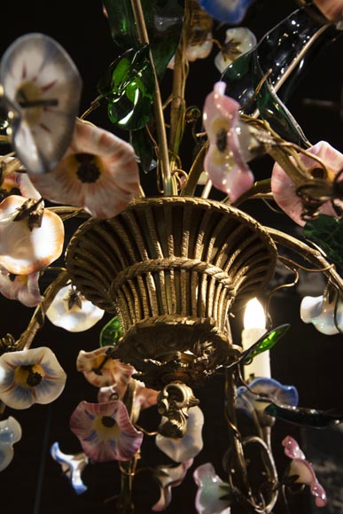 Antique chandelier in the shape of a flowered basket with eight lights-4