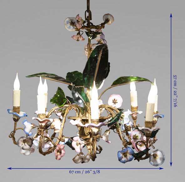 Antique chandelier in the shape of a flowered basket with eight lights-10