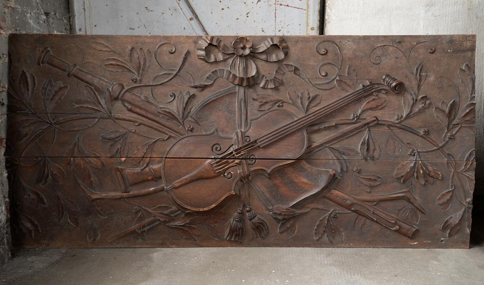 Set of three antiques carved walnut decorative panels with attributes of the Arts-4