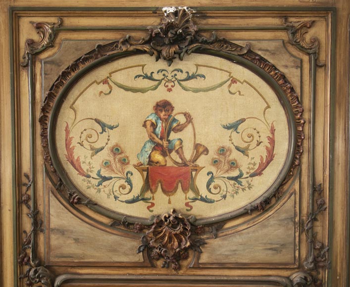 Trumeau decorated with an oil on canvas depicting a musician monkey-1