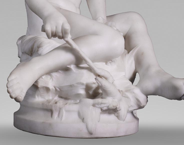 Auguste MOREAU (1834-1917) - Child playing with a crayfish in statuary marble-4
