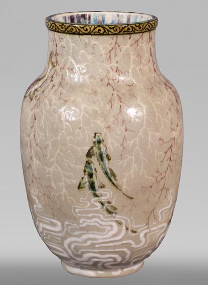 Edmond LACHENAL (1855-1930) - Glazed ceramic ovoid vase with carp decoration-2