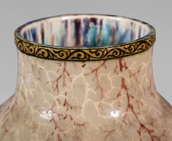 Edmond LACHENAL (1855-1930) - Glazed ceramic ovoid vase with carp decoration-9