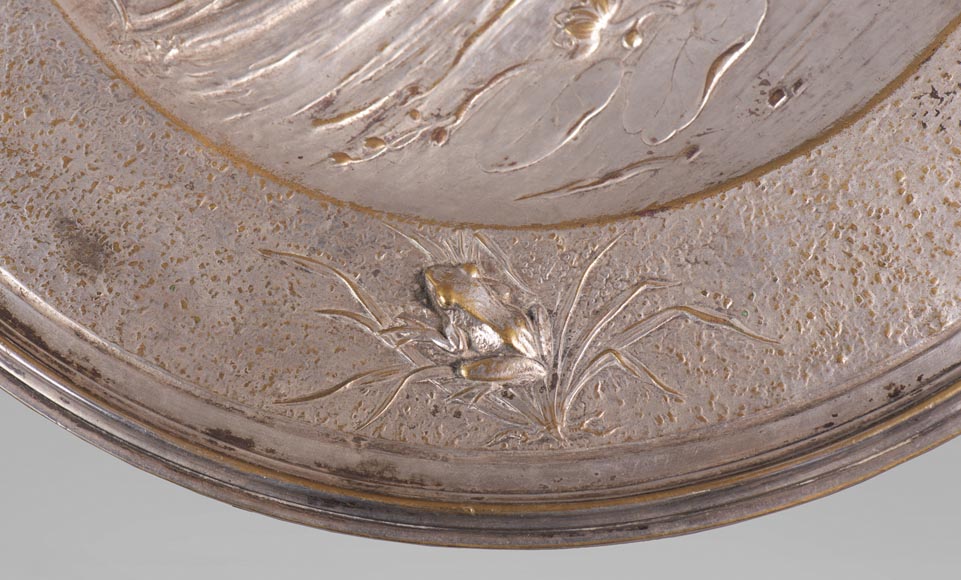 Silver plated metal plate with japanese decoration of a carp and insects-5