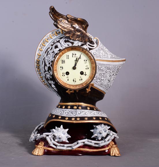 Helm clock in enameled ceramic, end of the 19th century-0