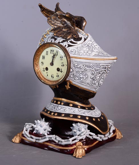Helm clock in enameled ceramic, end of the 19th century-1