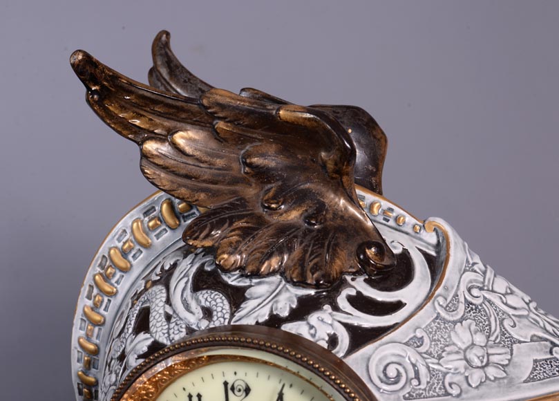 Helm clock in enameled ceramic, end of the 19th century-2