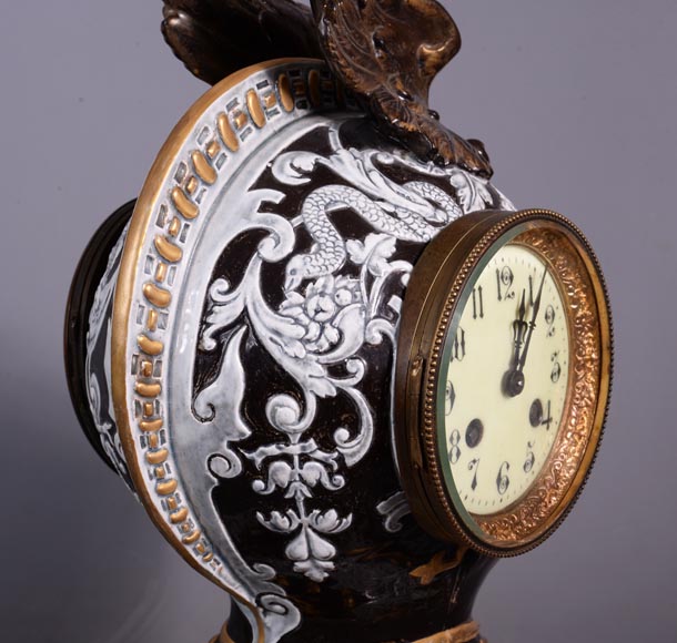 Helm clock in enameled ceramic, end of the 19th century-3