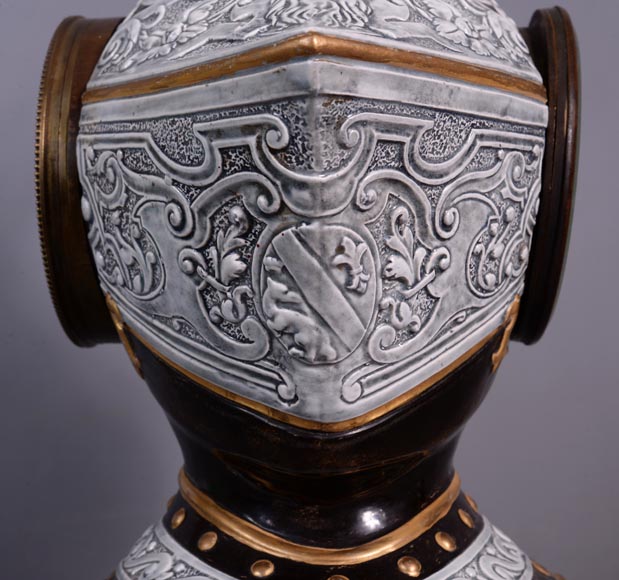Helm clock in enameled ceramic, end of the 19th century-6