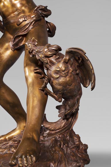 aul Romain CHEVRÉ (1866-1914) - Le combat de coqs, bronze with golden patina-6