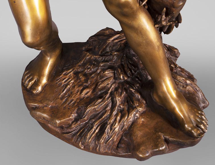 aul Romain CHEVRÉ (1866-1914) - Le combat de coqs, bronze with golden patina-8
