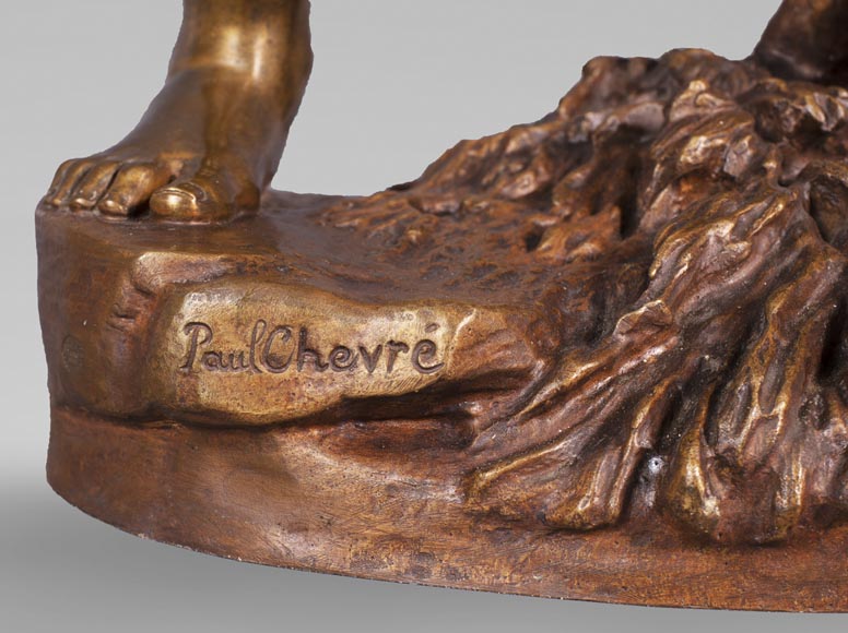 aul Romain CHEVRÉ (1866-1914) - Le combat de coqs, bronze with golden patina-10