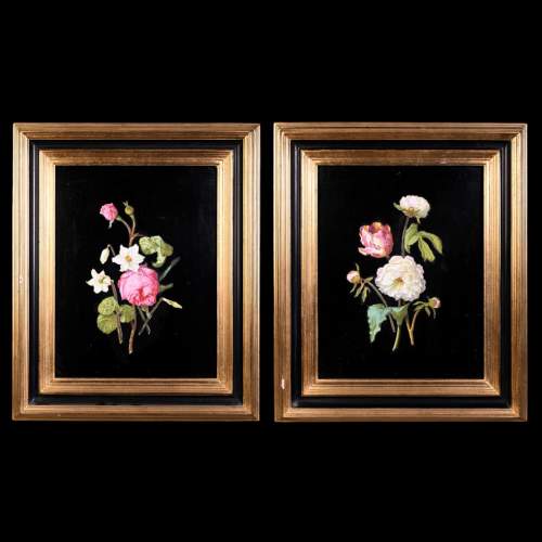 Julien-Nicolas RIVART, two porcelain marquetry panels on wood