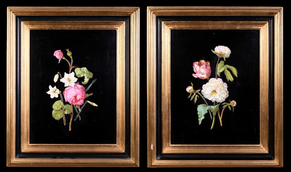 Julien-Nicolas RIVART, two porcelain marquetry panels on wood-0