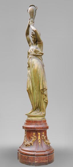 Woman with amphora, cast iron statue with bronze patina by the Durenne foundry, 19th century-4