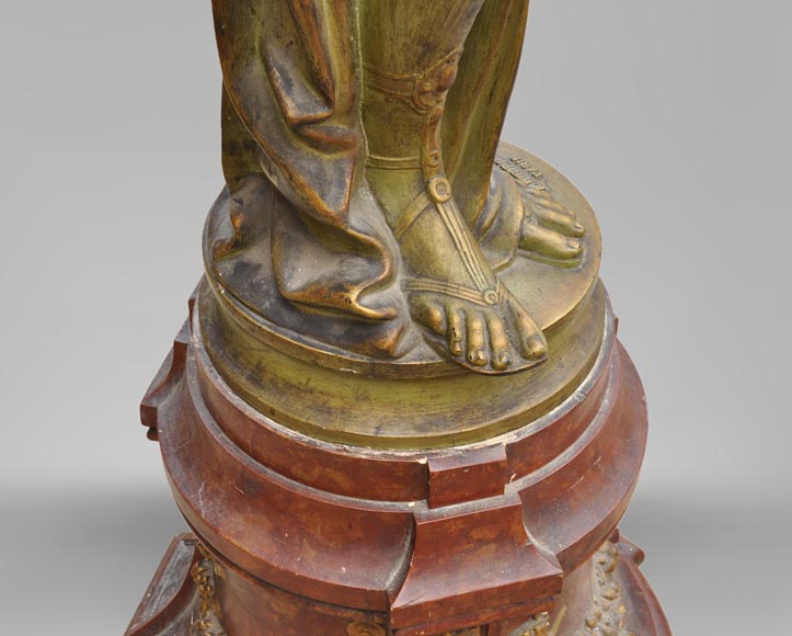 Woman with amphora, cast iron statue with bronze patina by the Durenne foundry, 19th century-6