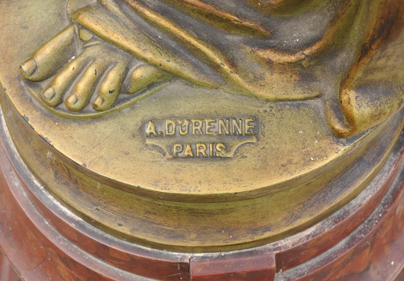 Woman with amphora, cast iron statue with bronze patina by the Durenne foundry, 19th century-8