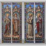 Pair of Religious stained glass depicting saints